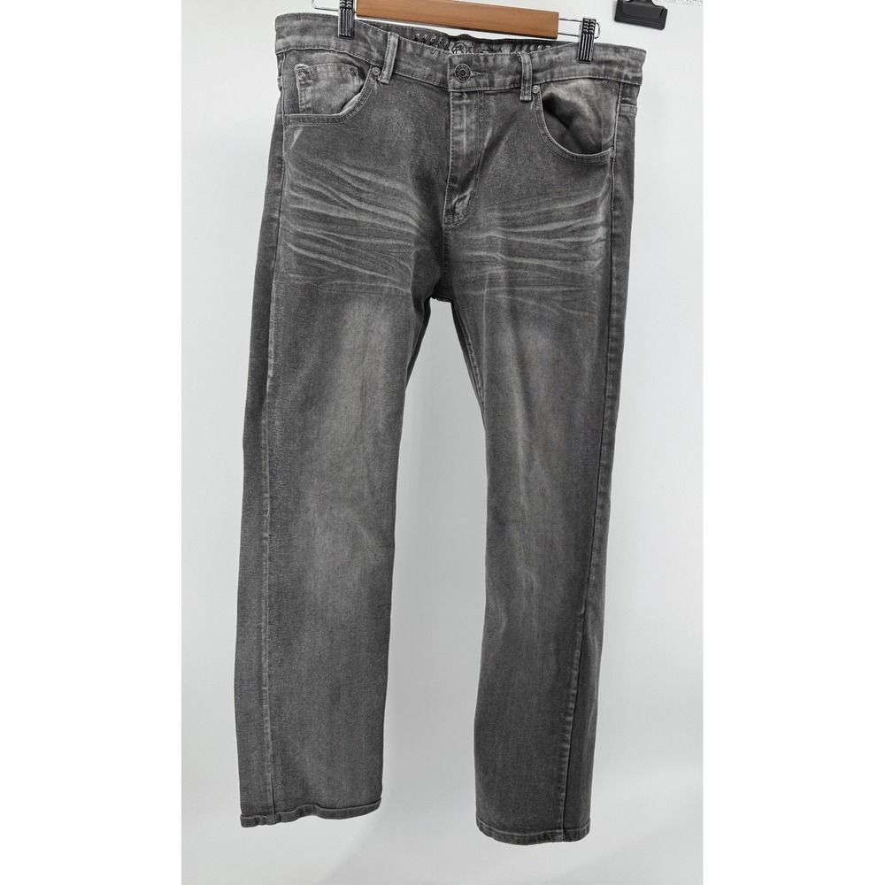 GSTR Grey Wash Slim Straight Jeans Mens 36 Urban Streetwear Faded Denim
